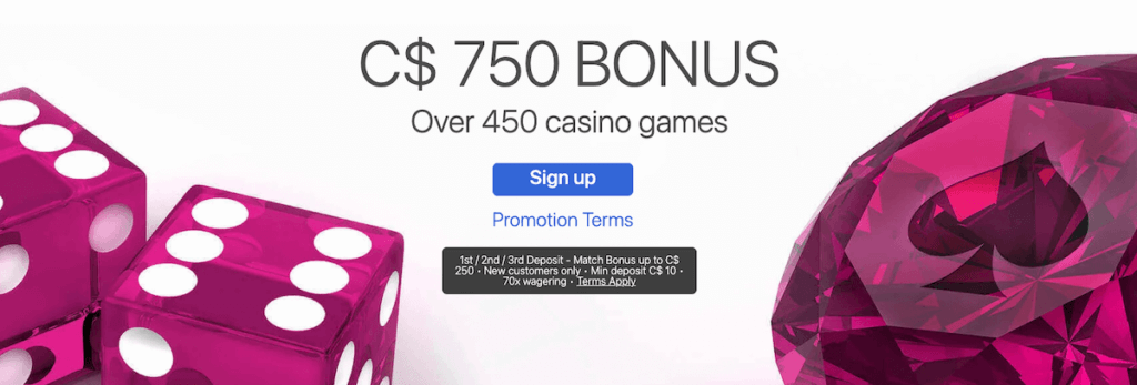 Welcome bonus offer available at Ruby Fortune online casino for Canadian players.